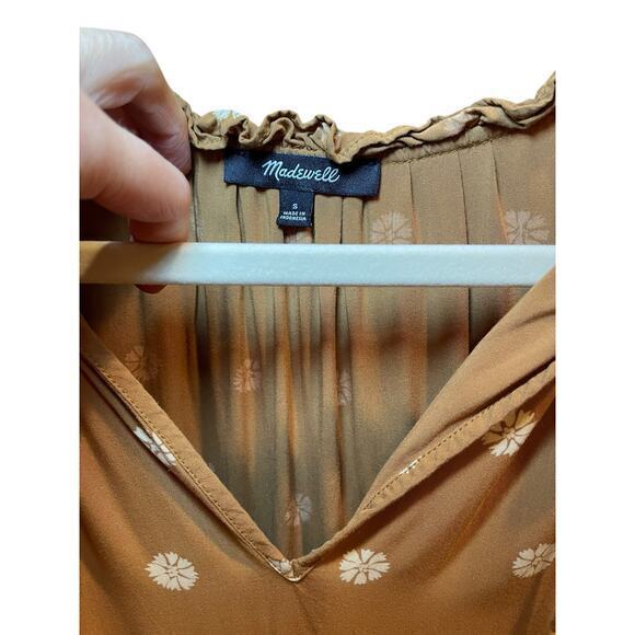 Madewell Women Small Tie-Neck Tiered Mini Dress in Bloom Dot Brown & White Flowy - Picture 7 of 17